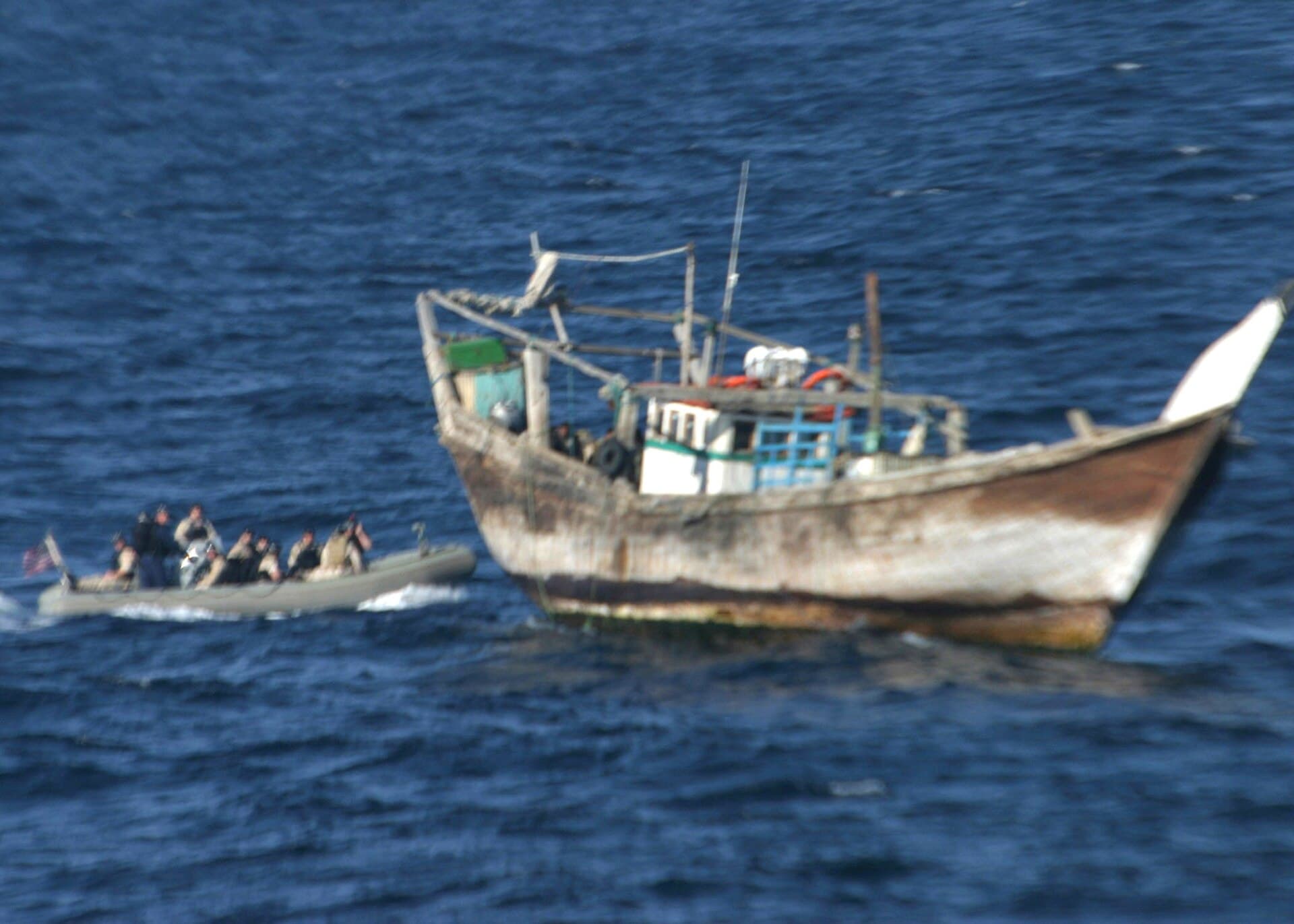 US Navy boarding team preparing to board an Iranian dhow in the Persian Gulf